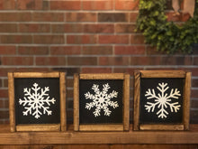 Load image into Gallery viewer, Snowflake Set of Three Farmhouse Signs l Winter Decor l Farmhouse Winter Decor l Farmhouse Winter Signs l Snowflake Signs l Snowflake Decor