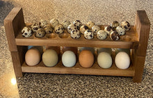 Load image into Gallery viewer, Farmhouse Stackable Wood Egg Holder l Quail Egg l Fresh Egg Storage l Wooden Egg Holder l Quail Egg Holder l Wood Egg Carton l Egg Tray