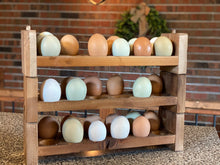 Load image into Gallery viewer, Farmhouse Stackable Wood Egg Holder l Egg Storage l Fresh Egg Storage l Wooden Egg Holder l Wooden Egg Rack l Wood Egg Carton l Egg Tray