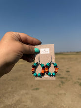Load image into Gallery viewer, Turquoise, Orange and Purple Spiny Oyster beaded earrings
