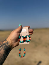 Load image into Gallery viewer, Turquoise, Orange and Purple Spiny Oyster beaded earrings
