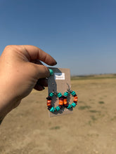 Load image into Gallery viewer, Turquoise, Orange and Purple Spiny Oyster beaded earrings
