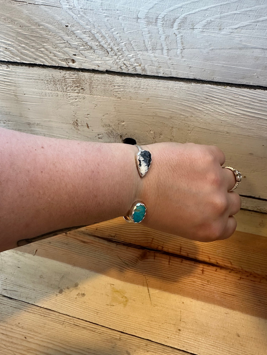 Turquoise and  White buffalo cuff